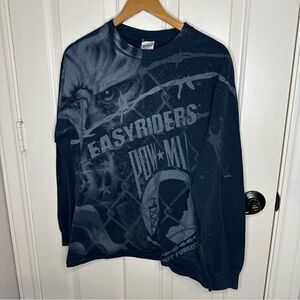 Y2K Easy Riders Pow Mia Navy Blue Eagle Motorcycle All Over Print Long Sleeve M